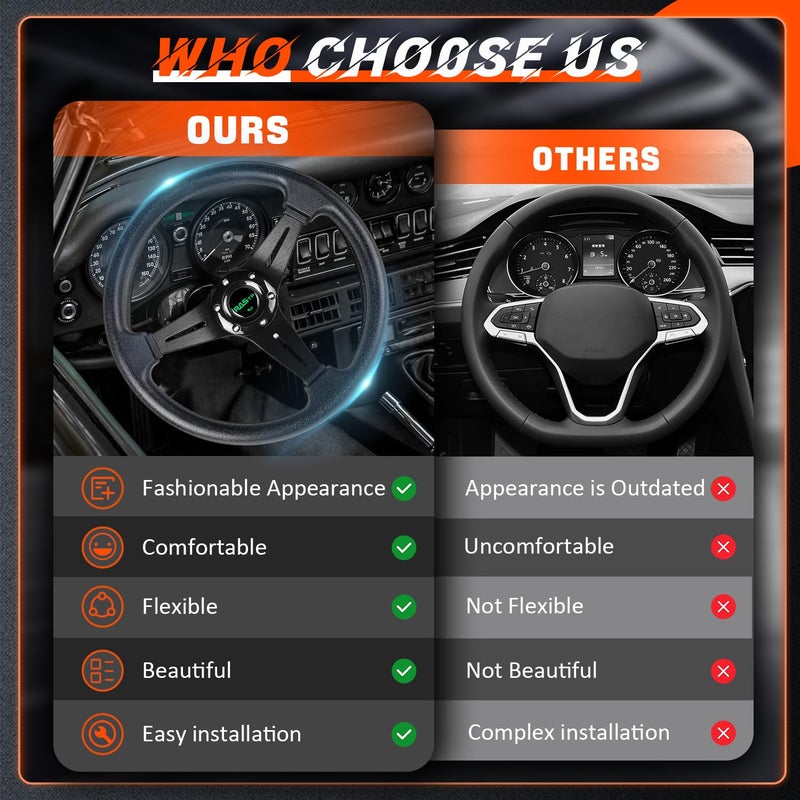 RASTP Universal Racing Steering Wheel 13.8â€/350mm 6 Bolts Grip Vinyl Leather & Aluminum with Horn Button for Car -Black - Image 3